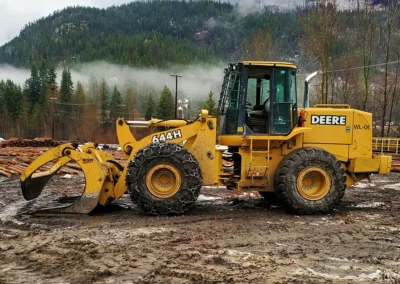 Skemxist Solutions Equipment Wheel Loader with Log Grapple at Log Sort Yard